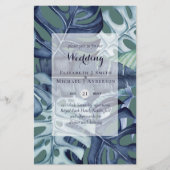 BUDGET Tropisch blad blauw turquoise trouwkaart (Voorkant)