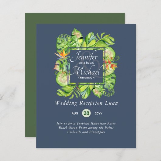 Budget Tropisch Blad Luau Trouwreceptie Uitnodigin (Voorkant / Achterkant)