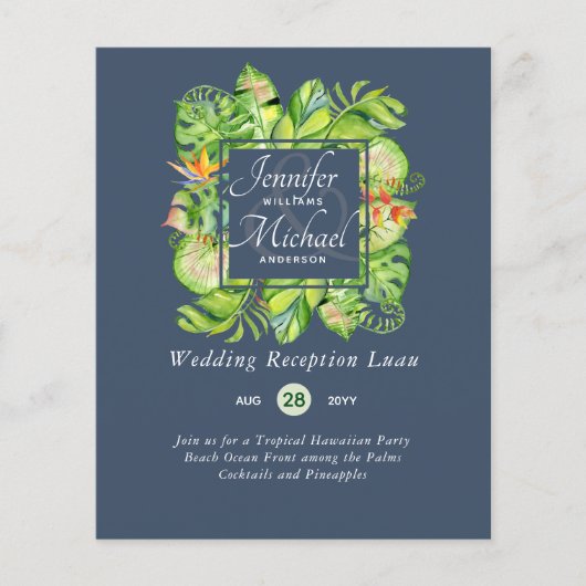 Budget Tropisch Blad Luau Trouwreceptie Uitnodigin (Voorkant)