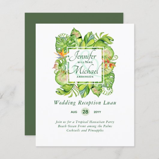 Budget Tropisch Blad Luau Trouwreceptie Uitnodigin (Voorkant / Achterkant)