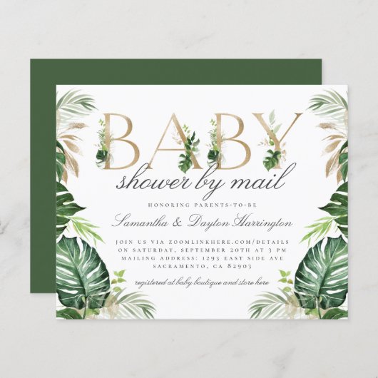 Budget Tropisch Greenery Gold Baby shower per post (Voorkant / Achterkant)