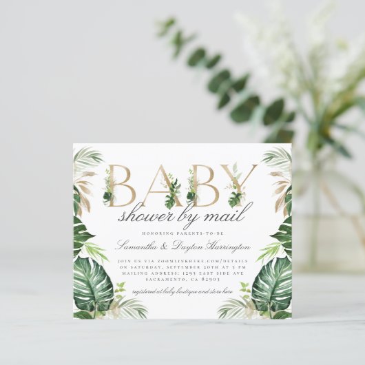 Budget Tropisch Greenery Gold Baby shower per post (Staand voorkant)