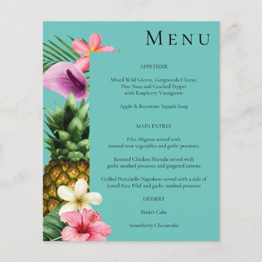 Budget Tropisch Hawaïaans Floral Menu - Blauwgroen (Voorkant)