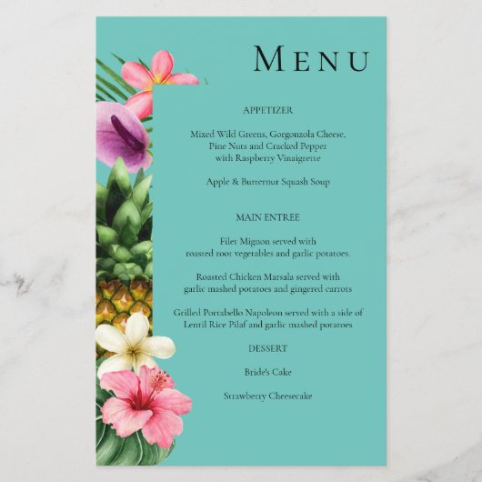Budget Tropisch Hawaïaans Floral Menu - Blauwgroen (Voorkant)