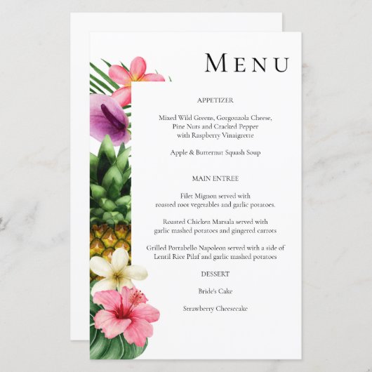 Budget Tropisch Hawaïaans Floral Menu - White MED (Voorkant / Achterkant)
