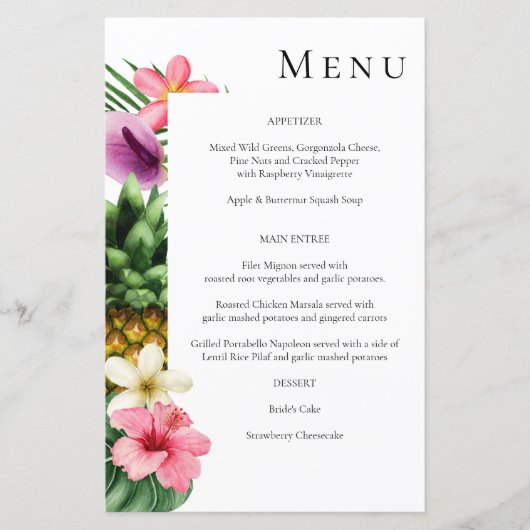 Budget Tropisch Hawaïaans Floral Menu - White MED (Voorkant)