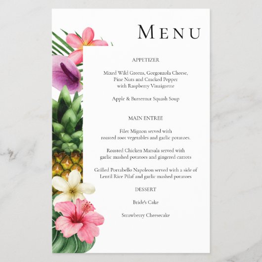 Budget Tropisch Hawaïaans Floral Menu - White MED (Voorkant)
