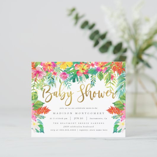 Budget Tropisch Hibiscus Foliage Gold Baby shower (Staand voorkant)