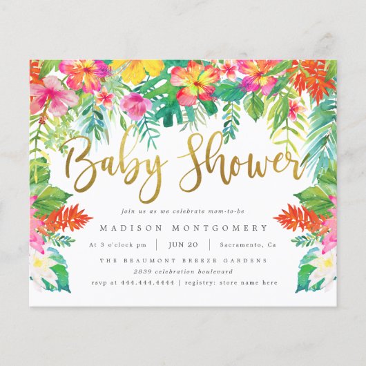 Budget Tropisch Hibiscus Foliage Gold Baby shower (Voorkant)