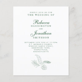 Budget Tropisch Leaf Green Paper Wedding Invite