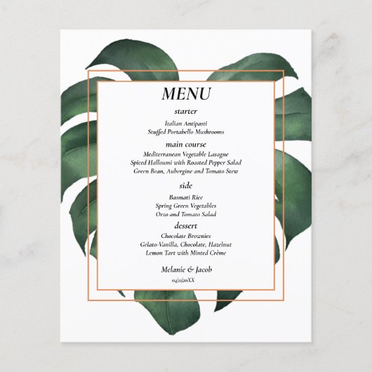Budget Tropisch Palm Leaf bruiloft Menu (Voorkant)