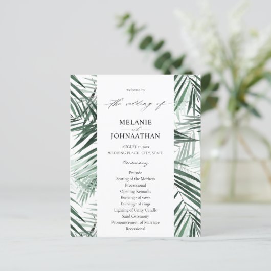 Budget Tropisch Palm Leaves Wedding Programme (Staand voorkant)