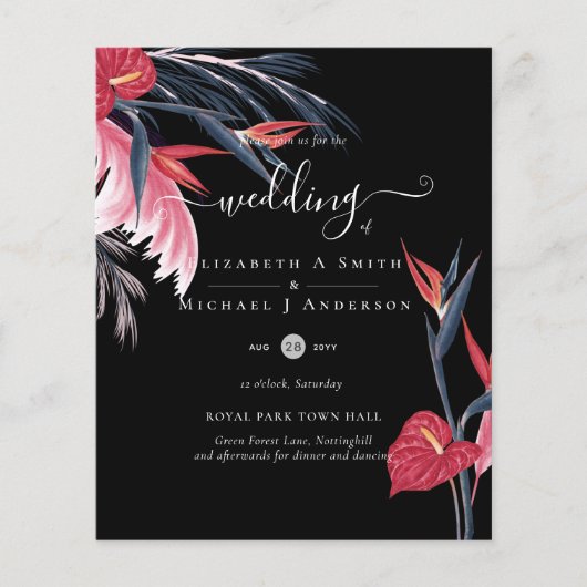 BUDGET Tropisch Pampasgras Navy Bes Bruiloft Flyer (Voorkant)