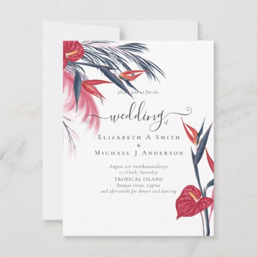 BUDGET Tropisch Pampasgras Navy Bes Trouwfeest (Voorkant)