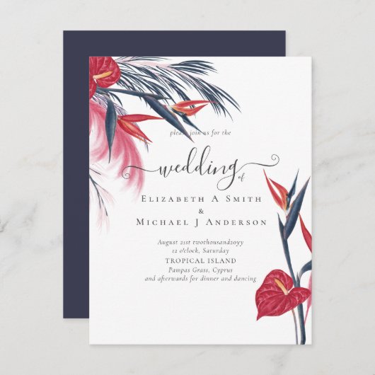 BUDGET Tropisch Pampasgras Navy Bes Trouwfeest (Voorkant / Achterkant)