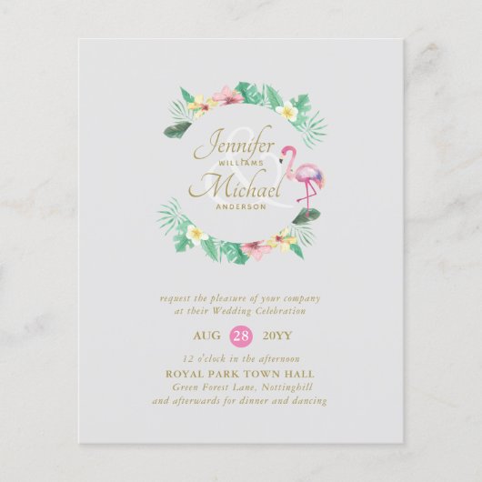 BUDGET Tropisch roze Vrijgezellenfeest of bruiloft (Voorkant)