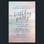 BUDGET Tropisch strand Birthday Pink Party brochur<br><div class="desc">Goedkoop Betaalbare begroting halve pagina's Uitnodiging met een esthetisch roze en blauwgroen aqua blue ocea strand sunset with roos gold palm tree leaf and overlay background on a zomstrandthemadverjaardagsuitnodiging. Woorden kunnen worden gewijzigd om te werken voor elke verjaardag of viering van de leeftijd en de achterzijde biedt ruimte voor optionele...</div>