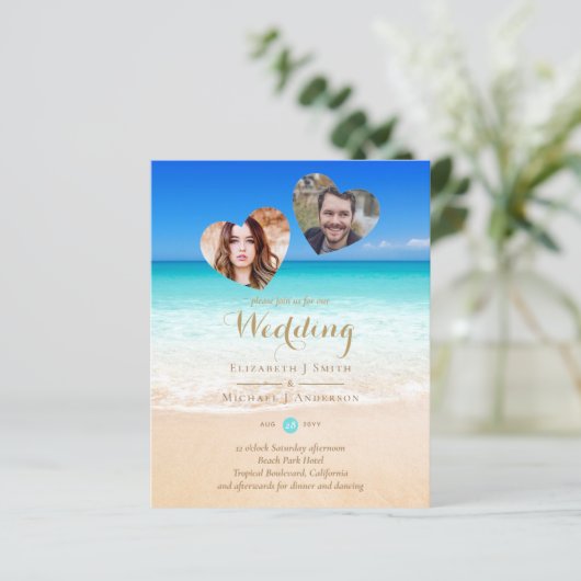 Budget Tropisch Strand Verloving Foto TROUW Uitnod (Staand voorkant)