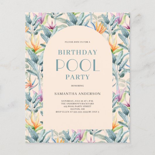 Budget Tropisch Zwembad Party Verjaardag Uitnodigi Flyer (Voorkant)