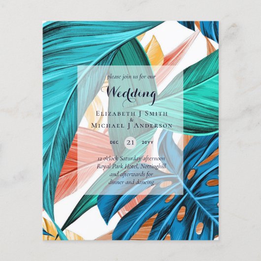 BUDGET Tropische Bladeren Bestemming Trouw Uitnodi (Voorkant)