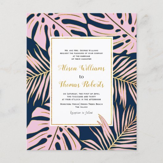 BUDGET Tropische bladeren QR code bruiloft uitnodi (Voorkant)