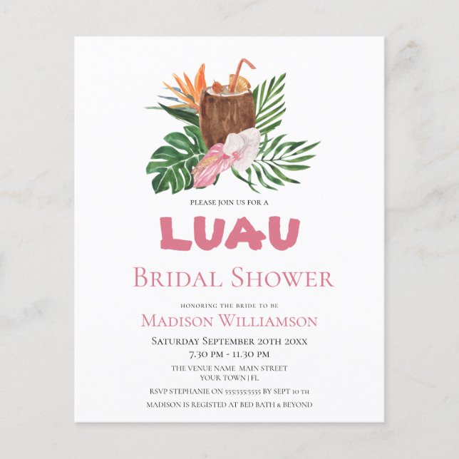 Budget Tropische Cocktail Luau Bruidsfeest (Voorkant)
