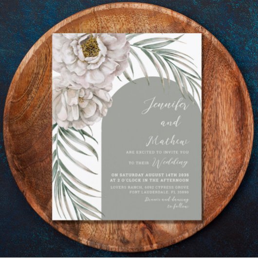 Budget Tropische Foliage & Arch Wedding Uitnodigin