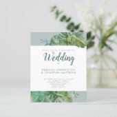 Budget Tropische Greenery Gray Wedding Invite (Staand voorkant)