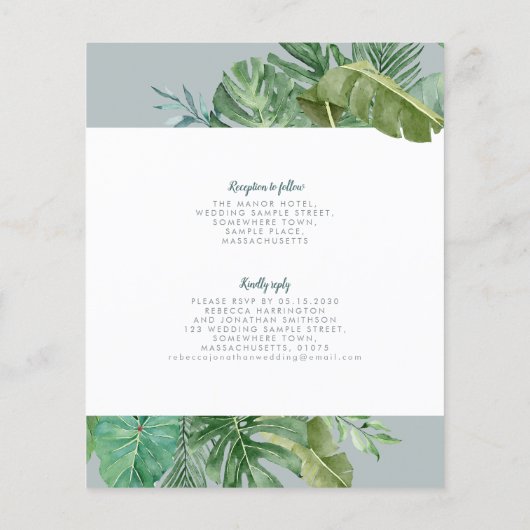 Budget Tropische Greenery Gray Wedding Invite (Achterkant)