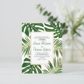 BUDGET tropische groene bladeren trouwuitnodiging (Staand voorkant)