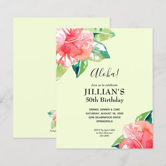 Budget Tropische Hibiscus Birthday Uitnodigingen (Voorkant / Achterkant)