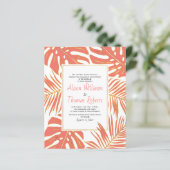 BUDGET tropische koraalbladeren trouwuitnodiging (Staand voorkant)