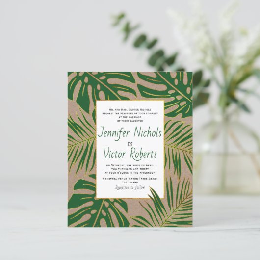BUDGET Tropische kraftuitnodiging voor bruiloft (Staand voorkant)