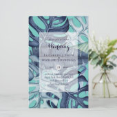 BUDGET Tropische Leaf Blue Blauwgroen Wedding Invi (Staand voorkant)