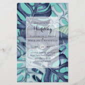 BUDGET Tropische Leaf Blue Blauwgroen Wedding Invi (Voorkant)