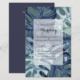 BUDGET Tropische Leaf Blue Blauwgroen Wedding Invi