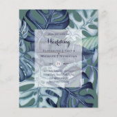 BUDGET Tropische Leaf Blue Blauwgroen Wedding Invi (Voorkant)