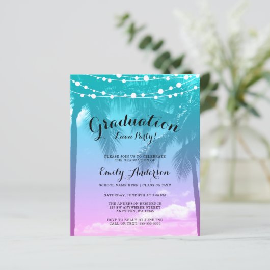 Budget Tropische Luau Blauwgroen Roze GraduPartij (Staand voorkant)