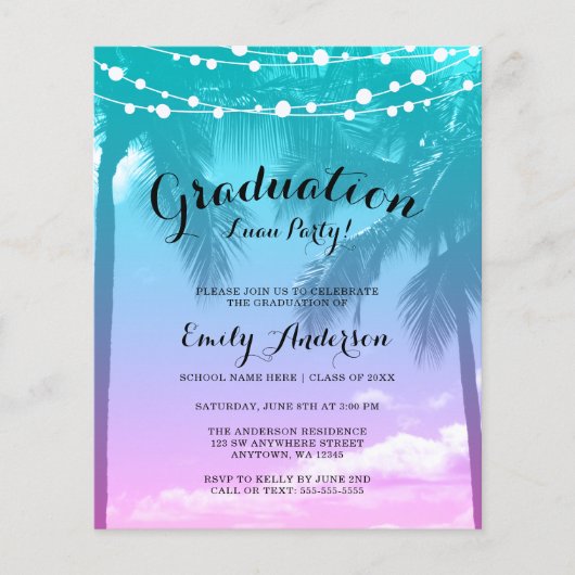 Budget Tropische Luau Blauwgroen Roze GraduPartij (Voorkant)