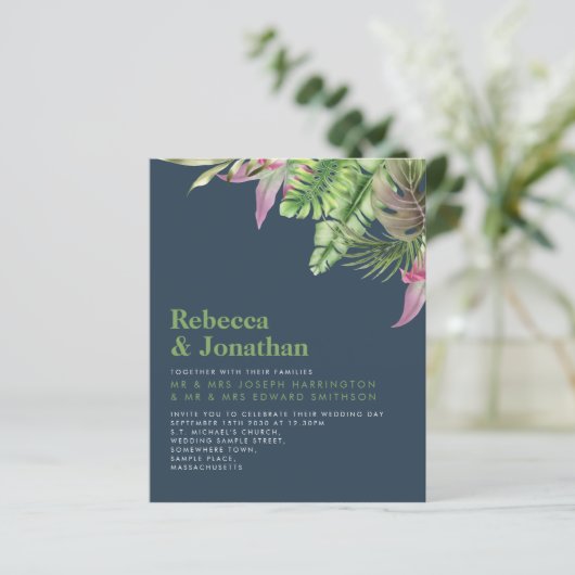Budget Tropische marine Blue Wedding Invite (Staand voorkant)
