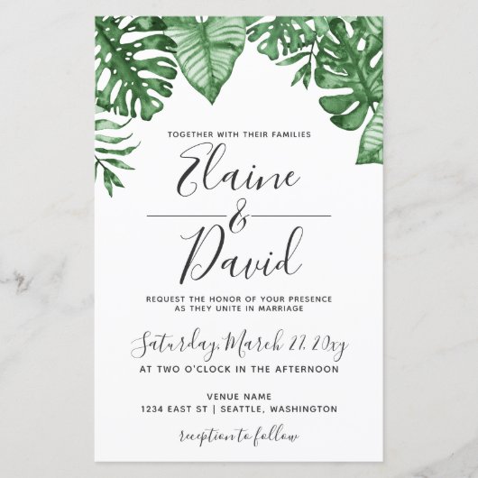 Budget Tropische Palm Greenery Wedding (Voorkant)