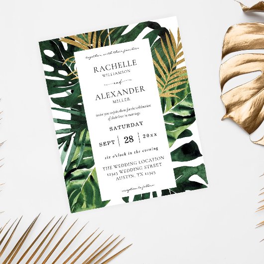 Budget Tropische Palm Leaf Gold 1B Wedding Flyer