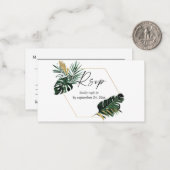 Budget Tropische Palm Leaf Goud 2SM Maaltijd RSVP Notitiekaartje (Voorkant / Achterkant in situ)