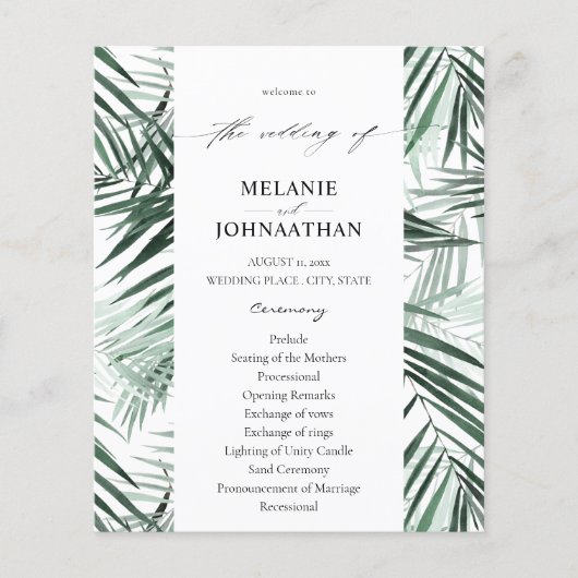 Budget Tropische Palm Leaves Wedding Ceremony Flyer (Voorkant)