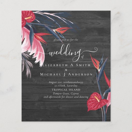 BUDGET Tropische Pampas Grass Navy Berry Wedding (Voorkant)
