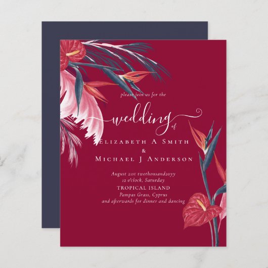 BUDGET Tropische Pampas Grass Navy Berry Wedding (Voorkant / Achterkant)