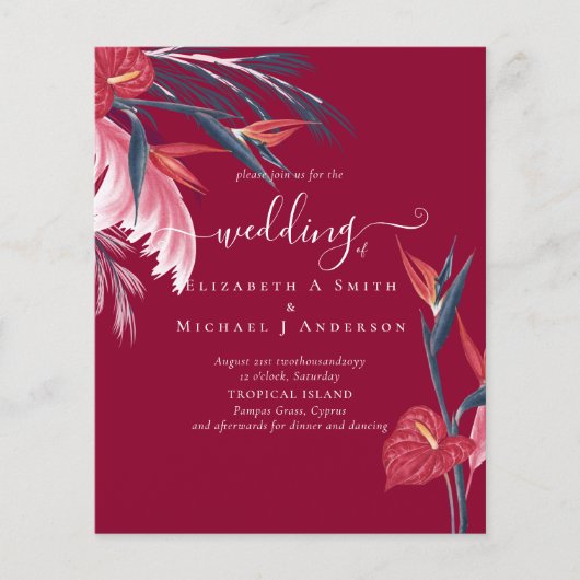 BUDGET Tropische Pampas Grass Navy Berry Wedding (Voorkant)