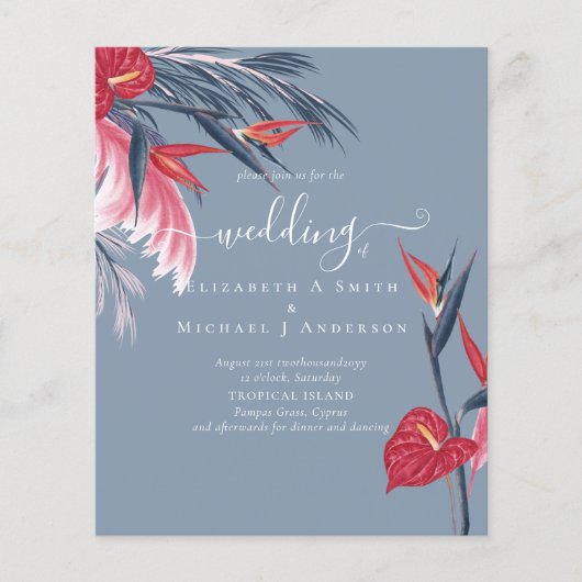 BUDGET Tropische Pampas Grass Navy Berry Wedding (Voorkant)