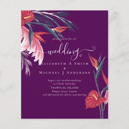 BUDGET Tropische Pampas Grass Navy Berry Wedding (Voorkant)