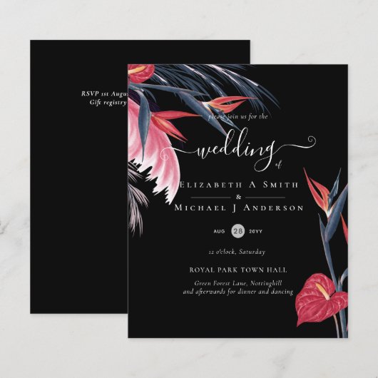 BUDGET Tropische Pampas Grass Navy Berry Wedding (Voorkant / Achterkant)